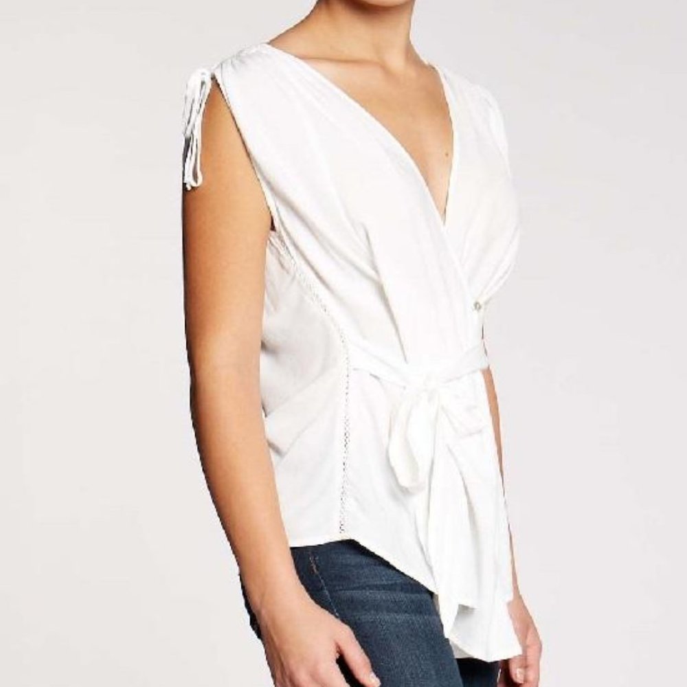 Bobeau Women's Priya Wrap Blouse with Tie Waist